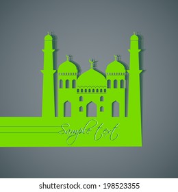 Paper Mosque with text Ramadan Kareem on gray background