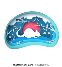 Paper mouse characters. Cartoon paper landscape. Vector eps 10