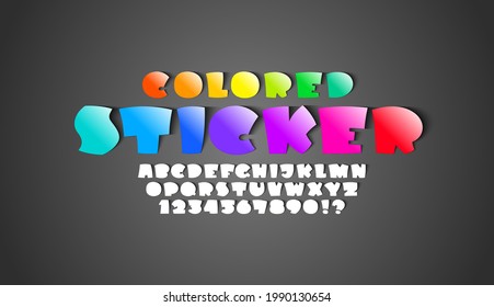 Letra de papel multicolor, alfabeto de dibujos animados de moda, letras en negrita y números hechos en un estilo lindo con sombra, ilustración vectorial 10 eps