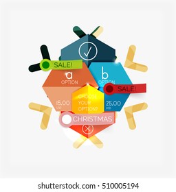 Paper New Year and Christmas labels and stickers. Modern info banner