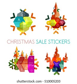 Paper New Year and Christmas labels and stickers. Modern info banner