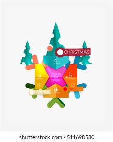 Paper New Year and Christmas labels and stickers. Modern info banner