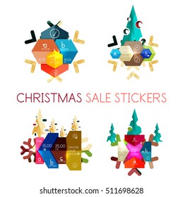 Paper New Year and Christmas labels and stickers. Modern info banner