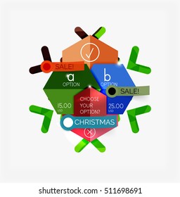 Paper New Year and Christmas labels and stickers. Modern info banner