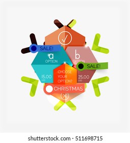 Paper New Year and Christmas labels and stickers. Modern info banner