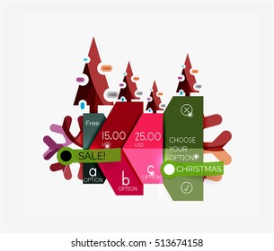 Paper New Year and Christmas labels and stickers. Modern info banner