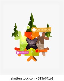 Paper New Year and Christmas labels and stickers. Modern info banner