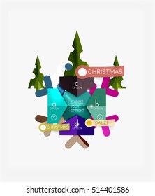 Paper New Year and Christmas labels and stickers. Modern info banner