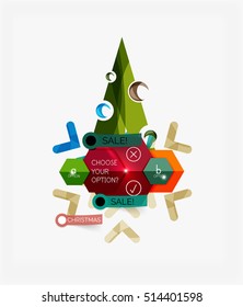 Paper New Year and Christmas labels and stickers. Modern info banner