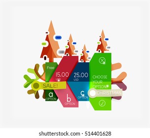 Paper New Year and Christmas labels and stickers. Modern info banner