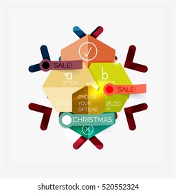 Paper New Year and Christmas labels and stickers. Modern info banner