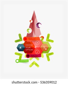Paper New Year and Christmas labels and stickers. Modern info banner