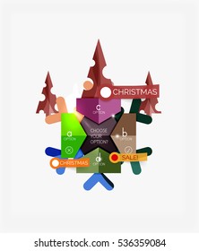 Paper New Year and Christmas labels and stickers. Modern info banner