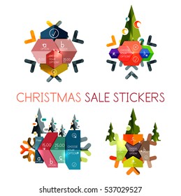 Paper New Year and Christmas labels and stickers. Modern info banner