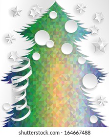 Paper New Year Tree on psychedelic background EPS 10. Place your text inside. 