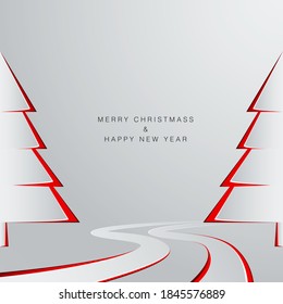 Paper New Year Tree with Wavy Way. New Year Greeting Card Template. Winter Holiday Decoration. Vector illustration
