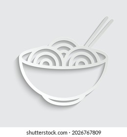 paper noodles icon vector in the bowl with chopsticks 