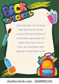nota de papel de vuelta a los objetos de icono de educación escolar ilustración de fondo de marco diseño vectorial