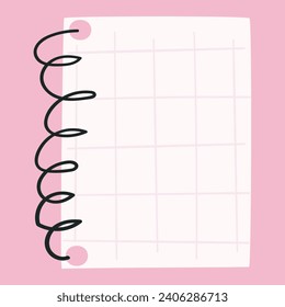 Nota de papel. En blanco. Plantilla. Ilustraciones de vector planas dibujadas a mano sobre fondo rosa.