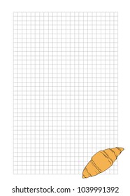 Paper note book template with croissant in hand drawn style. For print, package, menu. Vector illustration