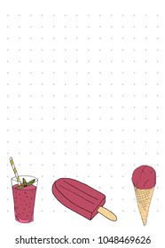 Paper note book template with ice cream in hand drawn style. For print, package, menu. Vector illustration
