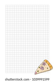 Paper note book template with pizza and shrimp in hand drawn style. Vector illustration