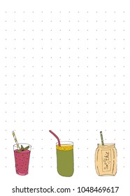 Paper note book template with smoothie in hand drawn style. For print, package, menu. Vector illustration