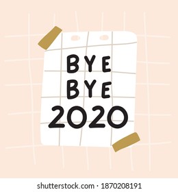 Paper note - Bye bye 2020. Hand drawn vector illustration.