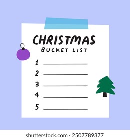 Paper note. Christmas bucket list. Hand drawn illustration on purple background.