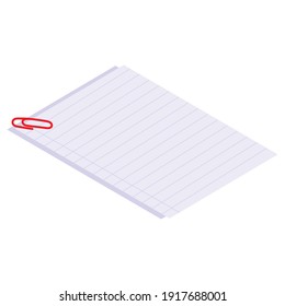 paper with note clip icon isometric style vector illustration