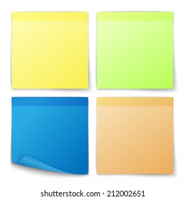 Paper note colored memo stickers set isolated vector illustration