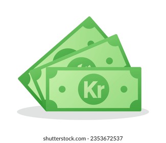 Nota de papel con el Signo Krone Danés. Símbolo de dinero en efectivo para billetes. Ahorro, intercambio, finanzas y concepto de presupuesto. Símbolo de moneda vectorial plano.