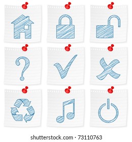 Paper note and drawing symbol on a white background. Vector illustration.