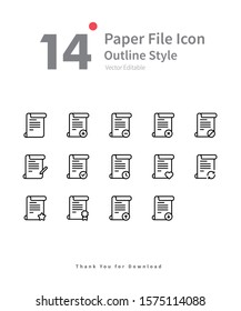 Paper, Note, File Icon with Outline Style, Vector Editable