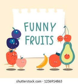 Paper note with funny fruits vector
