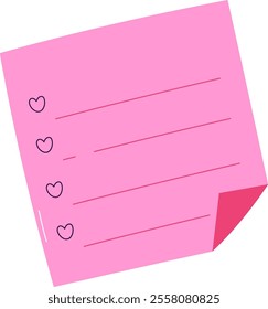 Paper Note With Hearts List Vector Illustration