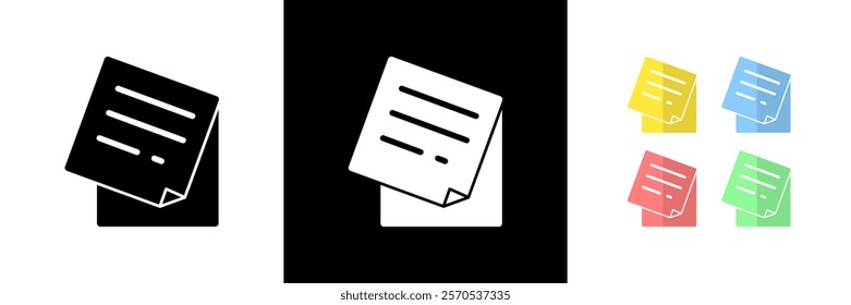 Paper Note Icons. Black, White and Colorful