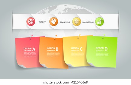 Paper note infographic template 4 steps, can be used for workflow layout, diagram, number options, graphic or website layout.