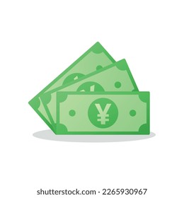 Paper note with Japanese YEN sign. Banknote cash money symbol. Saving, exchange, finance and budget concept. Flat vector currency symbol.