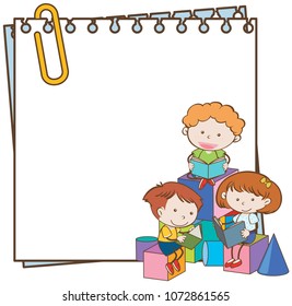 A Paper Note with Kids Reading Book illustration