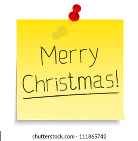 Paper note with 'Merry Christmas!' text, vector eps10 illustration