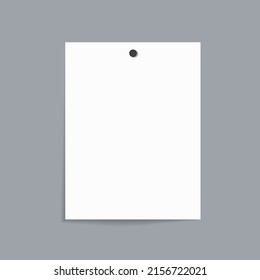 Paper for note with nail. White sheet of paper with pin on wall. Blank sheet with shadow for list do, office and reminder. Template of notepad on gray background. Vector.