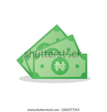 Paper note with Nigerian Naira sign. Banknote cash money symbol. Saving, exchange, finance and budget concept. Flat vector currency symbol.