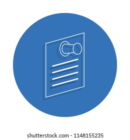 Paper note with push pin badge icon. Element of education for mobile concept and web apps icon. Thin line icon with shadow in badge for website design and development on white background