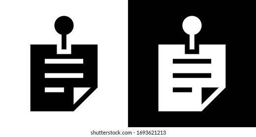 Nota de papel con empuje. Icono de glifo en versión en blanco y negro.