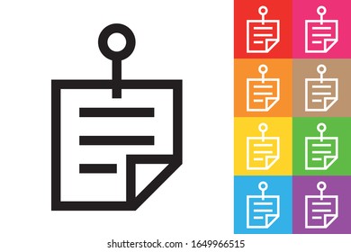 Paper Note with Push Pin. Line Icon With Different Color Background.