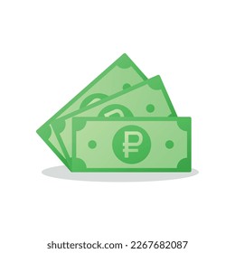 Paper note with Russian Ruble sign. Banknote cash money symbol. Saving, exchange, finance and budget concept. Flat vector currency symbol.