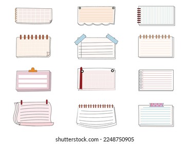 Paper note set.Blank notes with tape and stickers.Notebook collection with curled corners. Adhesive Note,Checked Pattern,Paper,Education.Vecter message and notepaper concept.