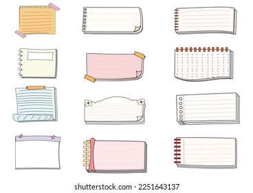 Paper note set.Blank notes with tape and stickers.Notebook collection with curled corners. Adhesive Note,Checked Pattern,Paper,Education.Vecter message and notepaper concept.