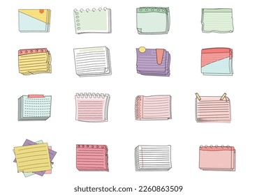 Paper note set.Blank notes with tape and stickers.Notebook collection with curled corners. Adhesive Note,Checked Pattern,Paper,Education. Vecter message and notepaper concept.